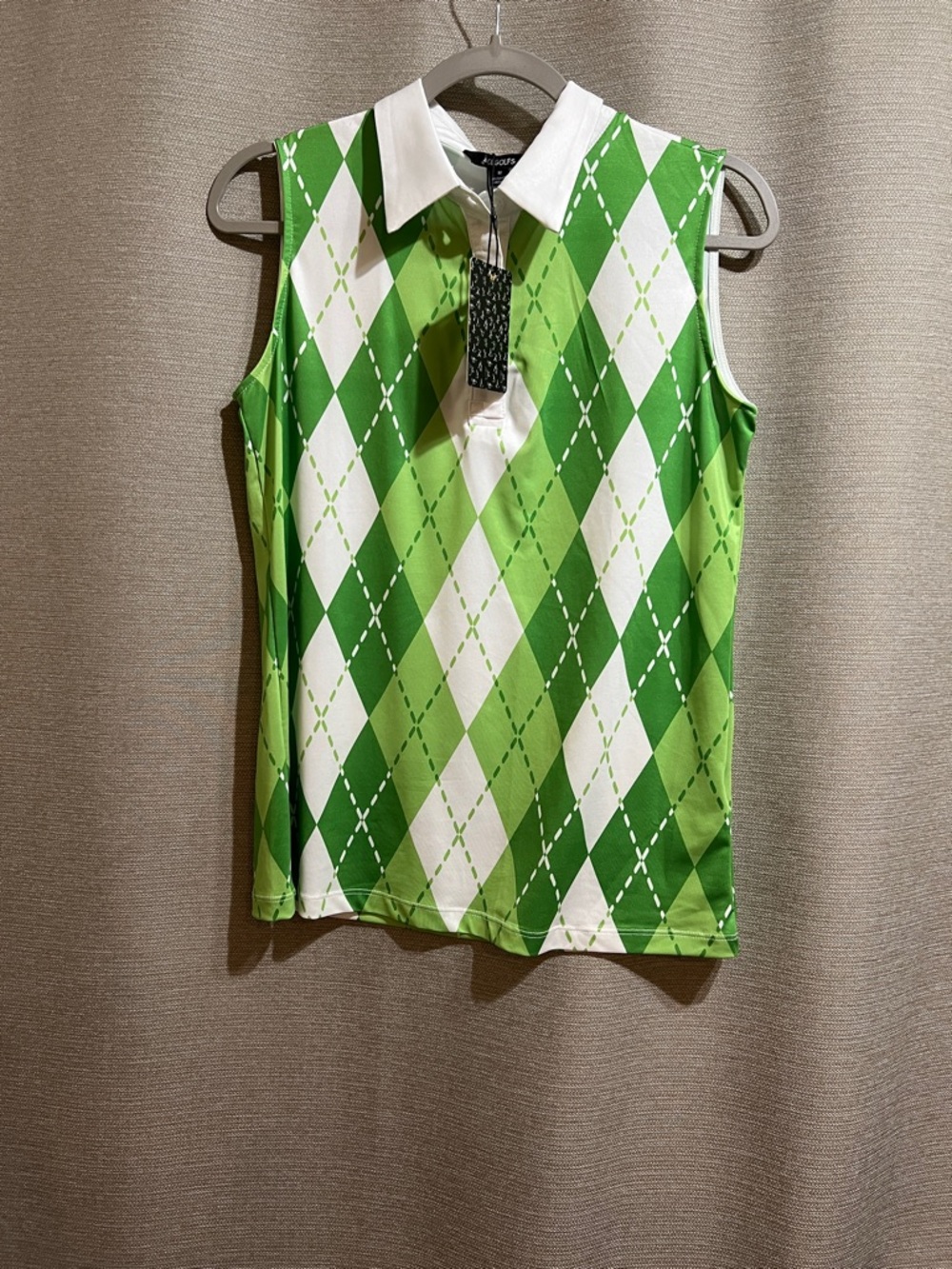 ACEGOLFS Green Argyle Sleeveless Polo Golf Top - Size M Golfwear Country Club